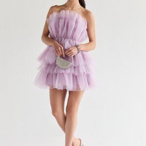 Suzie Tulle Tiered Dress - Strapless - XS - Lavender